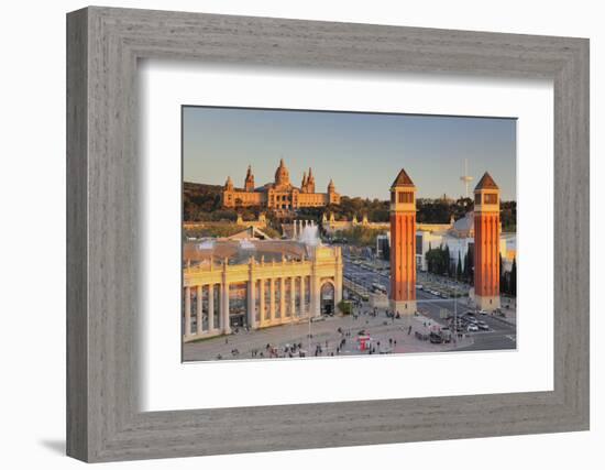 View over Placa d'Espanya (Placa de Espana) to Palau Nacional (Museu Nacional d'Art de Catalunya), -Markus Lange-Framed Photographic Print