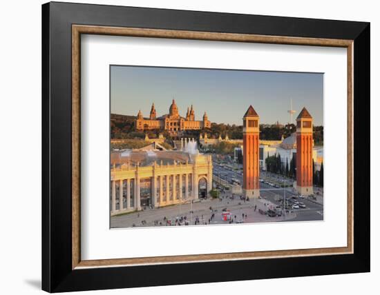 View over Placa d'Espanya (Placa de Espana) to Palau Nacional (Museu Nacional d'Art de Catalunya), -Markus Lange-Framed Photographic Print