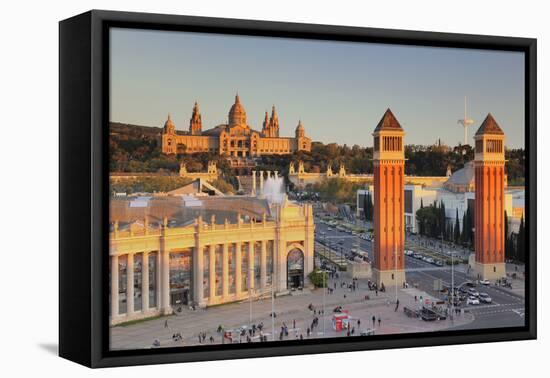 View over Placa d'Espanya (Placa de Espana) to Palau Nacional (Museu Nacional d'Art de Catalunya), -Markus Lange-Framed Premier Image Canvas