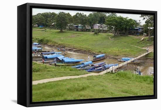 View over port of Leticia, where boats leave for local communities in the rainforest, Leticia, Colo-Nando Machado-Framed Premier Image Canvas