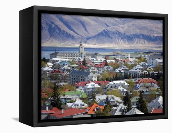 View Over Reykjavik With Mountains Looming in the Distance, Reykjavik, Iceland, Polar Regions-Lee Frost-Framed Premier Image Canvas