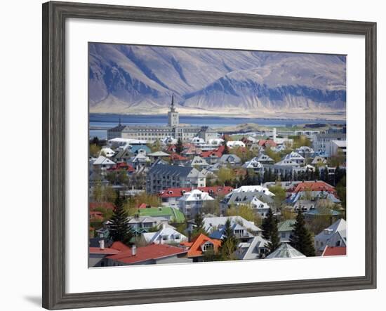 View Over Reykjavik With Mountains Looming in the Distance, Reykjavik, Iceland, Polar Regions-Lee Frost-Framed Photographic Print