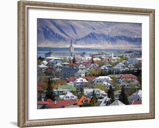 View Over Reykjavik With Mountains Looming in the Distance, Reykjavik, Iceland, Polar Regions-Lee Frost-Framed Photographic Print