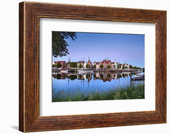 View over river Trave towards old town, Lübeck, Baltic coast, Schleswig-Holstein, Germany-Sabine Lubenow-Framed Photographic Print
