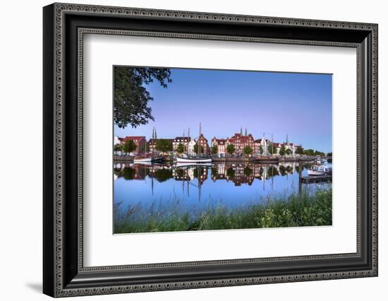 View over river Trave towards old town, Lübeck, Baltic coast, Schleswig-Holstein, Germany-Sabine Lubenow-Framed Photographic Print