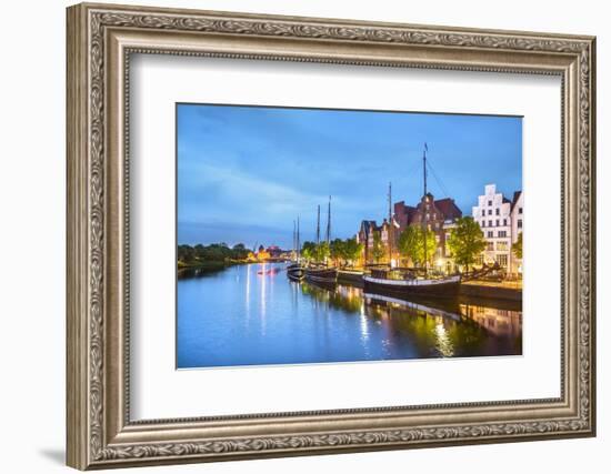 View over river Trave towards old town, Lübeck, Baltic coast, Schleswig-Holstein, Germany-Sabine Lubenow-Framed Photographic Print