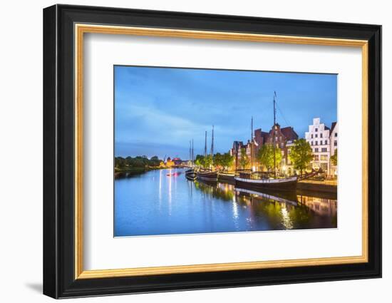 View over river Trave towards old town, Lübeck, Baltic coast, Schleswig-Holstein, Germany-Sabine Lubenow-Framed Photographic Print