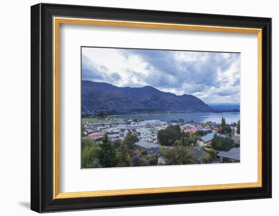 View over rooftops to Lake Wanaka at dusk, Wanaka, Queenstown-Lakes district, Otago, South Island, -Ruth Tomlinson-Framed Photographic Print