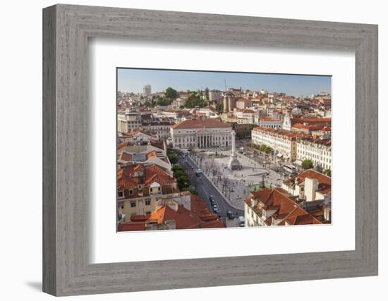 View over Rossio Square Praca Dom Pedro Iv, Lisbon, Portugal-Peter Adams-Framed Photographic Print