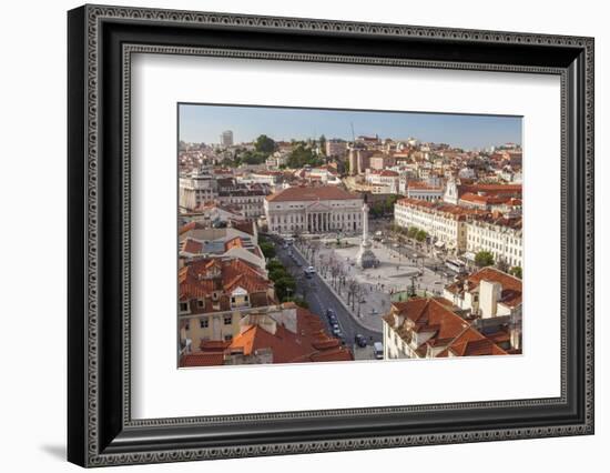 View over Rossio Square Praca Dom Pedro Iv, Lisbon, Portugal-Peter Adams-Framed Photographic Print