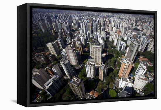 View over Sao Paulo Skyscrapers and Traffic Jam from Taxi Helicopter-Olivier Goujon-Framed Premier Image Canvas