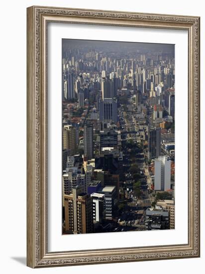 View over Sao Paulo Skyscrapers and Traffic Jam from Taxi Helicopter-Olivier Goujon-Framed Photographic Print