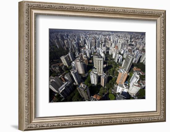 View over Sao Paulo Skyscrapers and Traffic Jam from Taxi Helicopter-Olivier Goujon-Framed Photographic Print