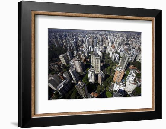 View over Sao Paulo Skyscrapers and Traffic Jam from Taxi Helicopter-Olivier Goujon-Framed Photographic Print