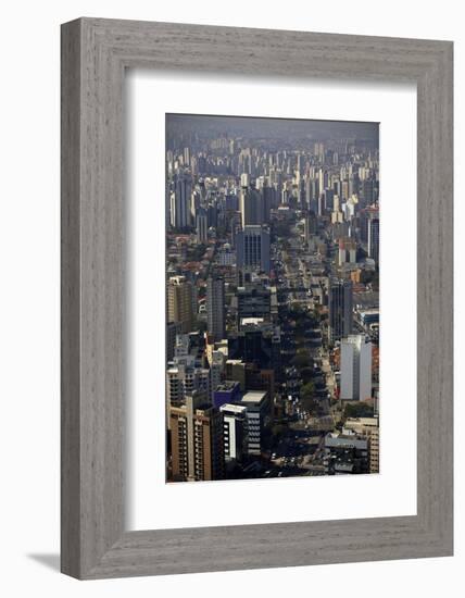 View over Sao Paulo Skyscrapers and Traffic Jam from Taxi Helicopter-Olivier Goujon-Framed Photographic Print