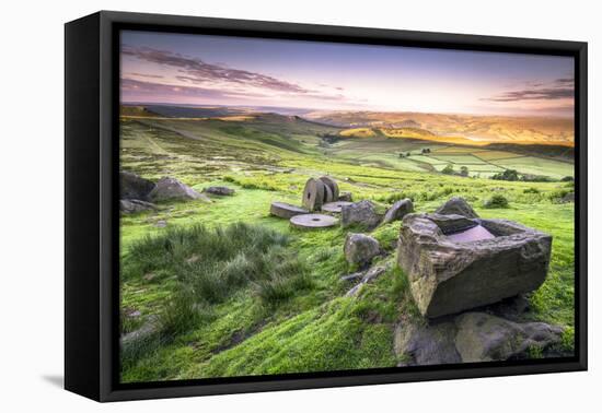 View over Stanage Edge Millstones at Sunrise, Peak District National Park, Derbyshire-Andrew Sproule-Framed Premier Image Canvas