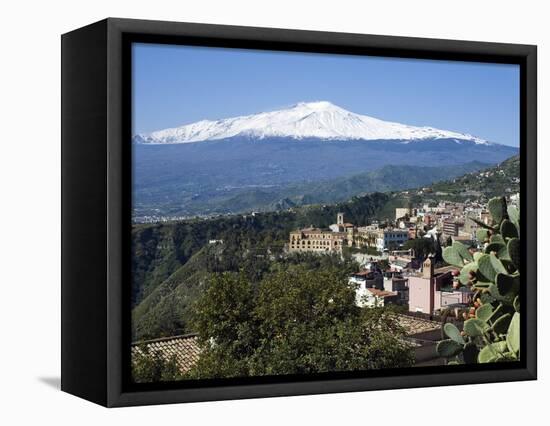 View over Taormina and Mount Etna, Taormina, Sicily, Italy, Europe-Stuart Black-Framed Premier Image Canvas