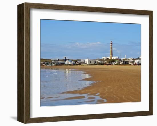 View over the beach towards the lighthouse, Cabo Polonio, Rocha Department, Uruguay, South America-Karol Kozlowski-Framed Photographic Print