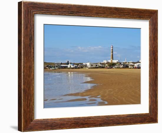 View over the beach towards the lighthouse, Cabo Polonio, Rocha Department, Uruguay, South America-Karol Kozlowski-Framed Photographic Print