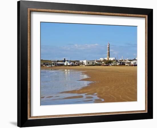 View over the beach towards the lighthouse, Cabo Polonio, Rocha Department, Uruguay, South America-Karol Kozlowski-Framed Photographic Print