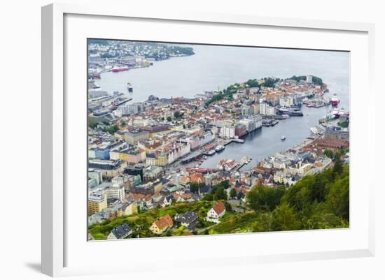 View over the City from Mount Floyen, Bergen, Norway, Scandinavia, Europe-Amanda Hall-Framed Photographic Print