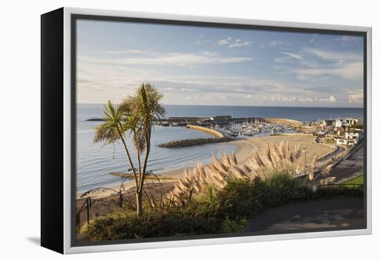 View over The Cobb and beach from Langmoor and Lister gardens, Lyme Regis, Dorset, England, United -Stuart Black-Framed Premier Image Canvas