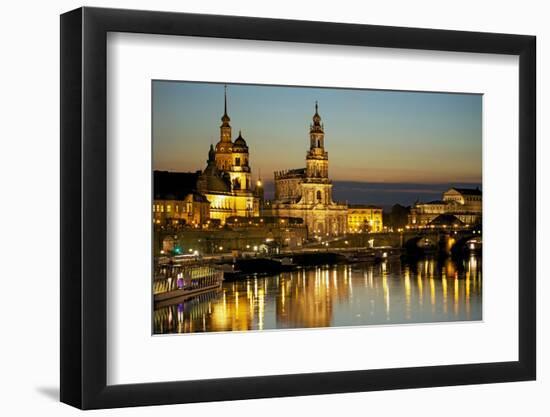 View over the Elbe on the Illuminated Dresden with City Palace-Uwe Steffens-Framed Photographic Print