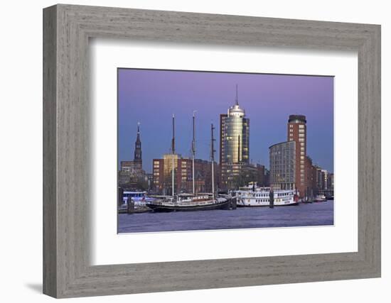 View over the Elbe on the Illuminateded Hanse-Trade-Center at the Blue Hour in the Hafencity-Uwe Steffens-Framed Photographic Print