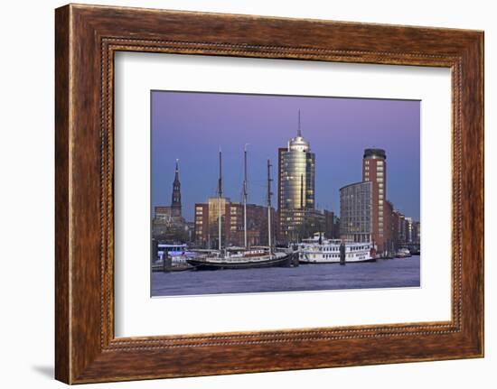 View over the Elbe on the Illuminateded Hanse-Trade-Center at the Blue Hour in the Hafencity-Uwe Steffens-Framed Photographic Print