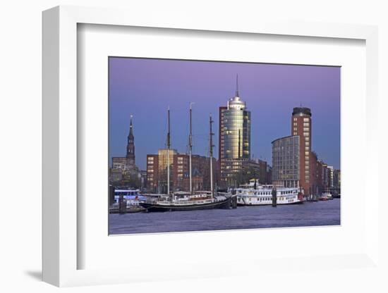 View over the Elbe on the Illuminateded Hanse-Trade-Center at the Blue Hour in the Hafencity-Uwe Steffens-Framed Photographic Print