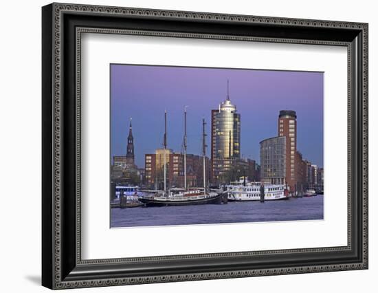 View over the Elbe on the Illuminateded Hanse-Trade-Center at the Blue Hour in the Hafencity-Uwe Steffens-Framed Photographic Print