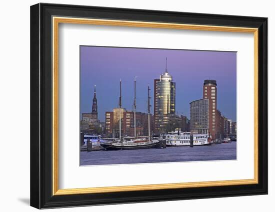 View over the Elbe on the Illuminateded Hanse-Trade-Center at the Blue Hour in the Hafencity-Uwe Steffens-Framed Photographic Print