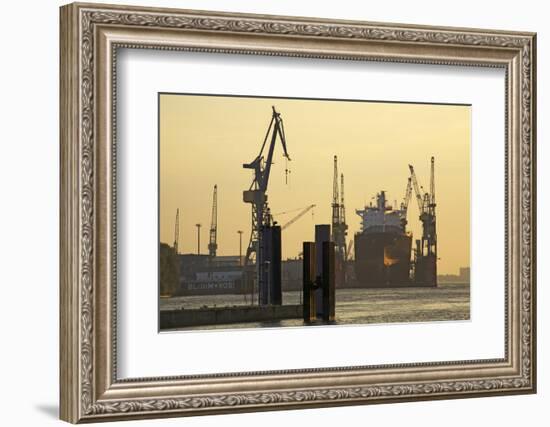 View over the Elbe on the Swimming Dock of Blohm and Voss in the Evening Light-Uwe Steffens-Framed Photographic Print