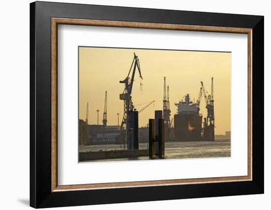 View over the Elbe on the Swimming Dock of Blohm and Voss in the Evening Light-Uwe Steffens-Framed Photographic Print