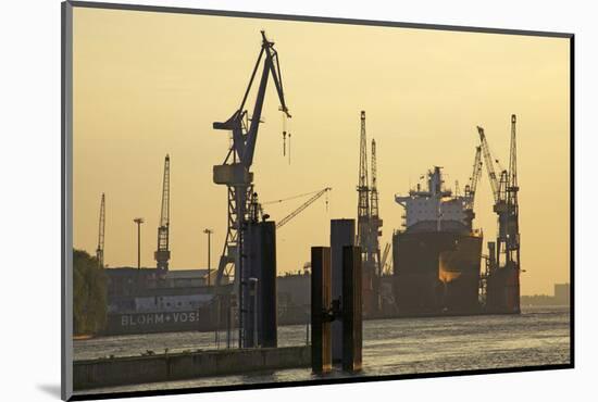 View over the Elbe on the Swimming Dock of Blohm and Voss in the Evening Light-Uwe Steffens-Mounted Photographic Print