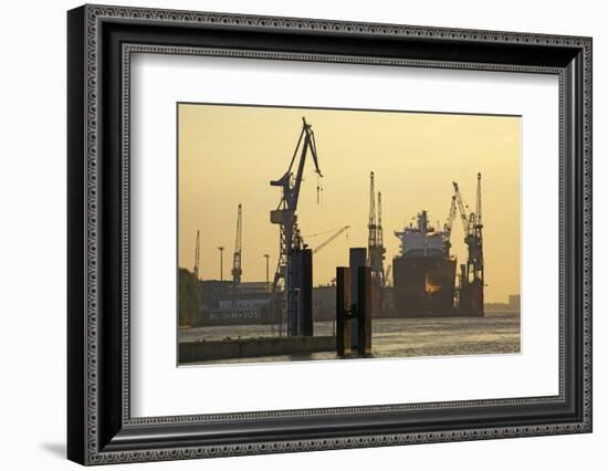 View over the Elbe on the Swimming Dock of Blohm and Voss in the Evening Light-Uwe Steffens-Framed Photographic Print