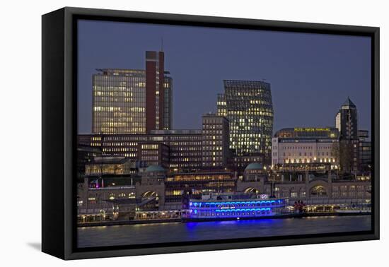 View over the Elbe to the Illuminateded Bavaria-Quartier at the Blue Hour-Uwe Steffens-Framed Premier Image Canvas