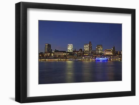 View over the Elbe to the Illuminateded Bavaria-Quartier at the Blue Hour-Uwe Steffens-Framed Photographic Print