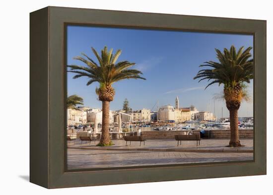 View over the harbour to San Nicola Pellegrino cathedral, Trani, Le Murge, Barletta-Andria-Trani di-Markus Lange-Framed Premier Image Canvas