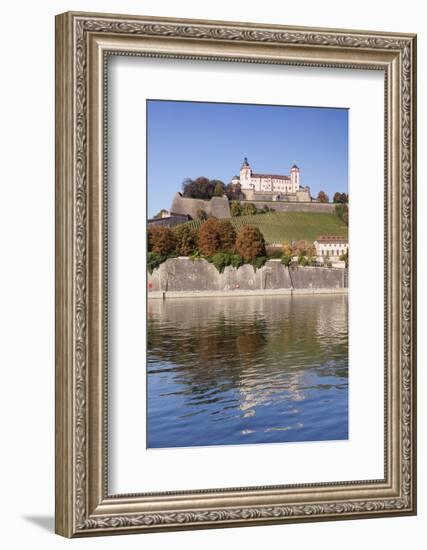 View over the Main River to Marienberg Fortress and St. Burkard Church in Autumn-Markus Lange-Framed Photographic Print