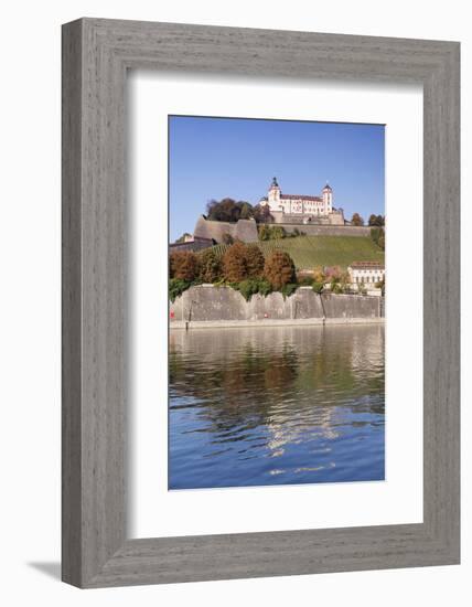 View over the Main River to Marienberg Fortress and St. Burkard Church in Autumn-Markus Lange-Framed Photographic Print