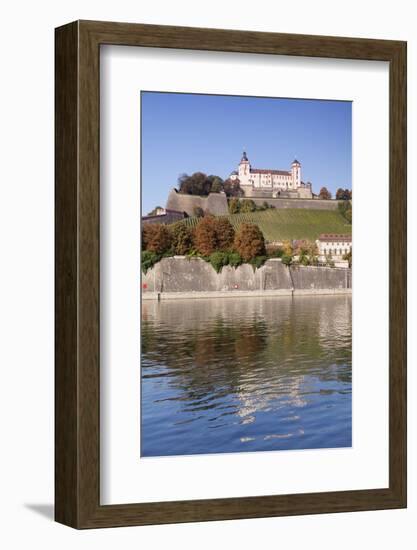 View over the Main River to Marienberg Fortress and St. Burkard Church in Autumn-Markus Lange-Framed Photographic Print