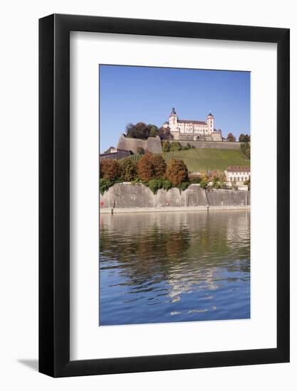 View over the Main River to Marienberg Fortress and St. Burkard Church in Autumn-Markus Lange-Framed Photographic Print