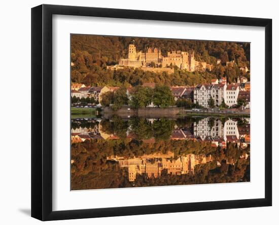 View over the Neckar River to the castle at sunset, Heidelberg, Baden-Wurttemberg, Germany, Europe-Markus Lange-Framed Photographic Print