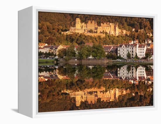 View over the Neckar River to the castle at sunset, Heidelberg, Baden-Wurttemberg, Germany, Europe-Markus Lange-Framed Premier Image Canvas