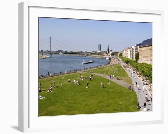 View Over the Rheinuferpromenade Along the River Rhine Towards the Old City, North Rhine Westphalia-Yadid Levy-Framed Photographic Print