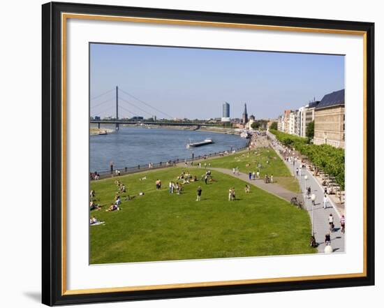View Over the Rheinuferpromenade Along the River Rhine Towards the Old City, North Rhine Westphalia-Yadid Levy-Framed Photographic Print