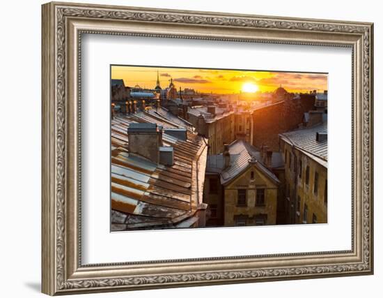 View over the Rooftops of the Historic Center of St. Petersburg, Russia during an Amazing Sunset.-De Visu-Framed Photographic Print