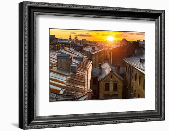 View over the Rooftops of the Historic Center of St. Petersburg, Russia during an Amazing Sunset.-De Visu-Framed Photographic Print