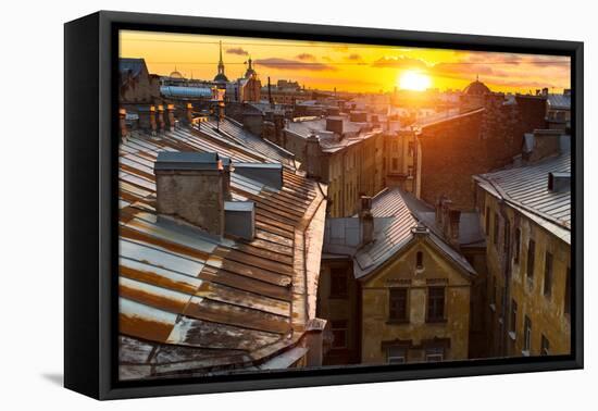 View over the Rooftops of the Historic Center of St. Petersburg, Russia during an Amazing Sunset.-De Visu-Framed Premier Image Canvas